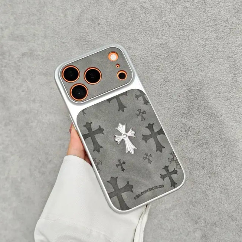 Premium Leather Cross-Pattern Phone Case for iPhone 13/14/15/16/17/Pro/Max | 3D Vintage Design | Shockproof and Drop Protection | Unisex Stylish Protective Cover | Ideal Gift Option