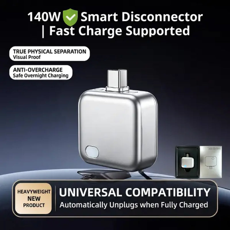 140W Physical Disconnect Battery Guard with Auto and Self Eject Charger, Smart Auto-Stop Charging Accessory for Mobile Devices, Anti-Overcharge Protection for Safe Overnight Charging, Universal Compatibility for Phones, Laptops, and Tablets, Ideal Mother’s Day Gift