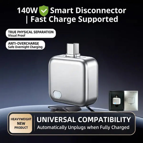 140W Physical Disconnect Battery Guard with Auto and Self Eject Charger, Smart Auto-Stop Charging Accessory for Mobile Devices, Anti-Overcharge Protection for Safe Overnight Charging, Universal Compatibility for Phones, Laptops, and Tablets, Ideal Mother’s Day Gift