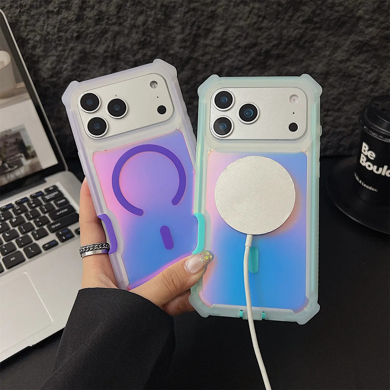 HOTSIAD Iridescent Laser Fluorescent Phone Case - MagSafe Compatible, Shockproof, Anti-Slip, and Scratch-Resistant Drop Protection for iPhone 17, 16 Pro Max, 15, 14, 13 Pro Max