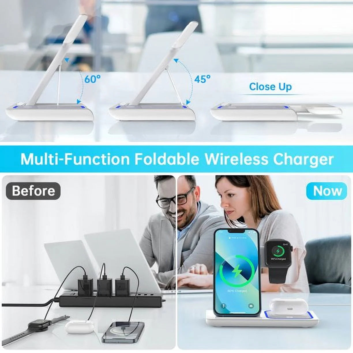 Revolutionary 3-in-1 Wireless Charging Station with Smart Breathing Indicator - Fast Charging Dock for iPhone, Apple Watch, and AirPods