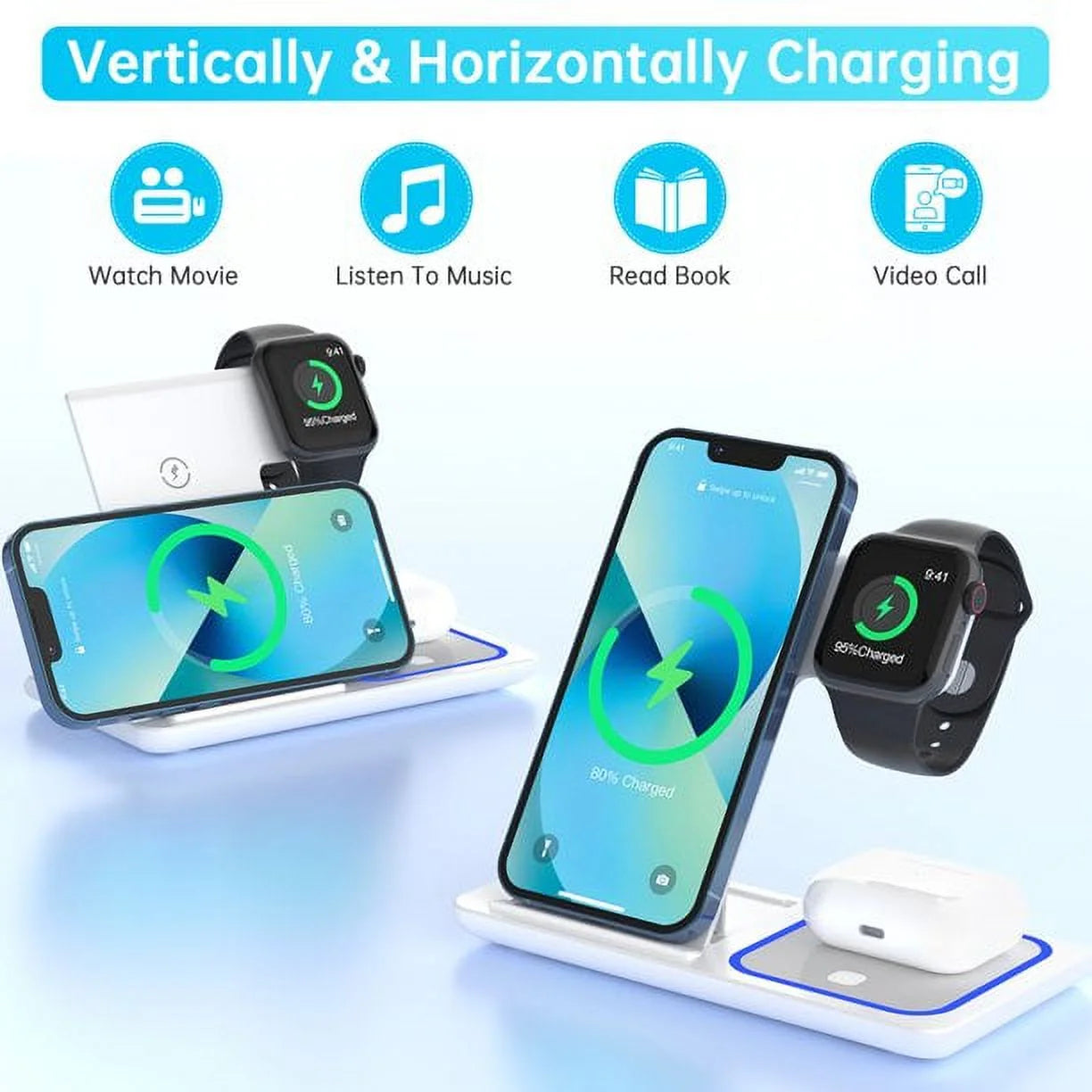 Revolutionary 3-in-1 Wireless Charging Station with Smart Breathing Indicator - Fast Charging Dock for iPhone, Apple Watch, and AirPods