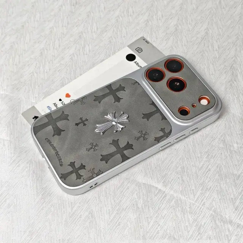 Premium Leather Cross-Pattern Phone Case for iPhone 13/14/15/16/17/Pro/Max | 3D Vintage Design | Shockproof and Drop Protection | Unisex Stylish Protective Cover | Ideal Gift Option