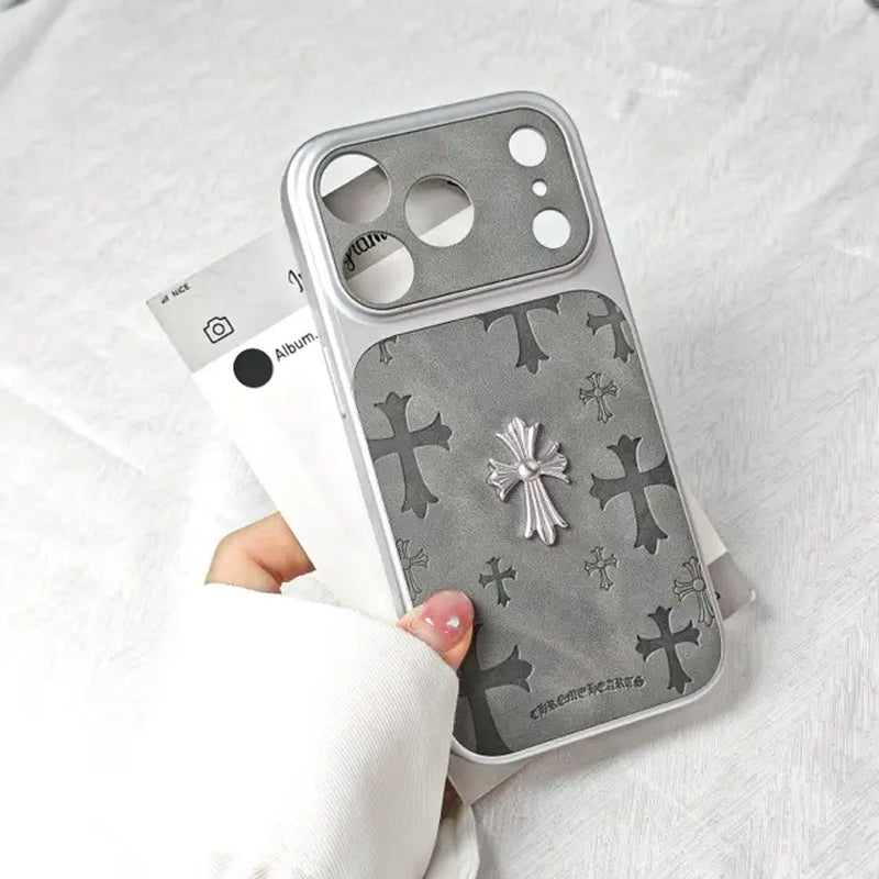 Premium Leather Cross-Pattern Phone Case for iPhone 13/14/15/16/17/Pro/Max | 3D Vintage Design | Shockproof and Drop Protection | Unisex Stylish Protective Cover | Ideal Gift Option