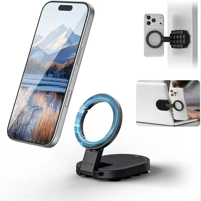QY76 Magnetic Phone Mount with Suction Cup Desktop Stand for iPhone 17/16/15/14, Suitable for Wall and Glass Surfaces