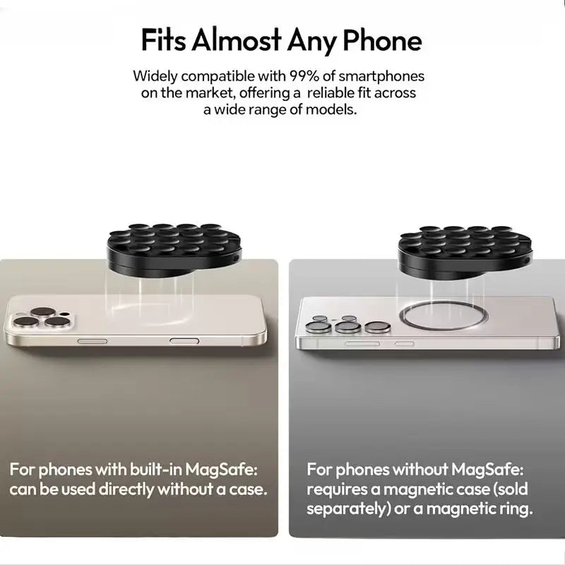 QY76 Magnetic Phone Mount with Suction Cup Desktop Stand for iPhone 17/16/15/14, Suitable for Wall and Glass Surfaces